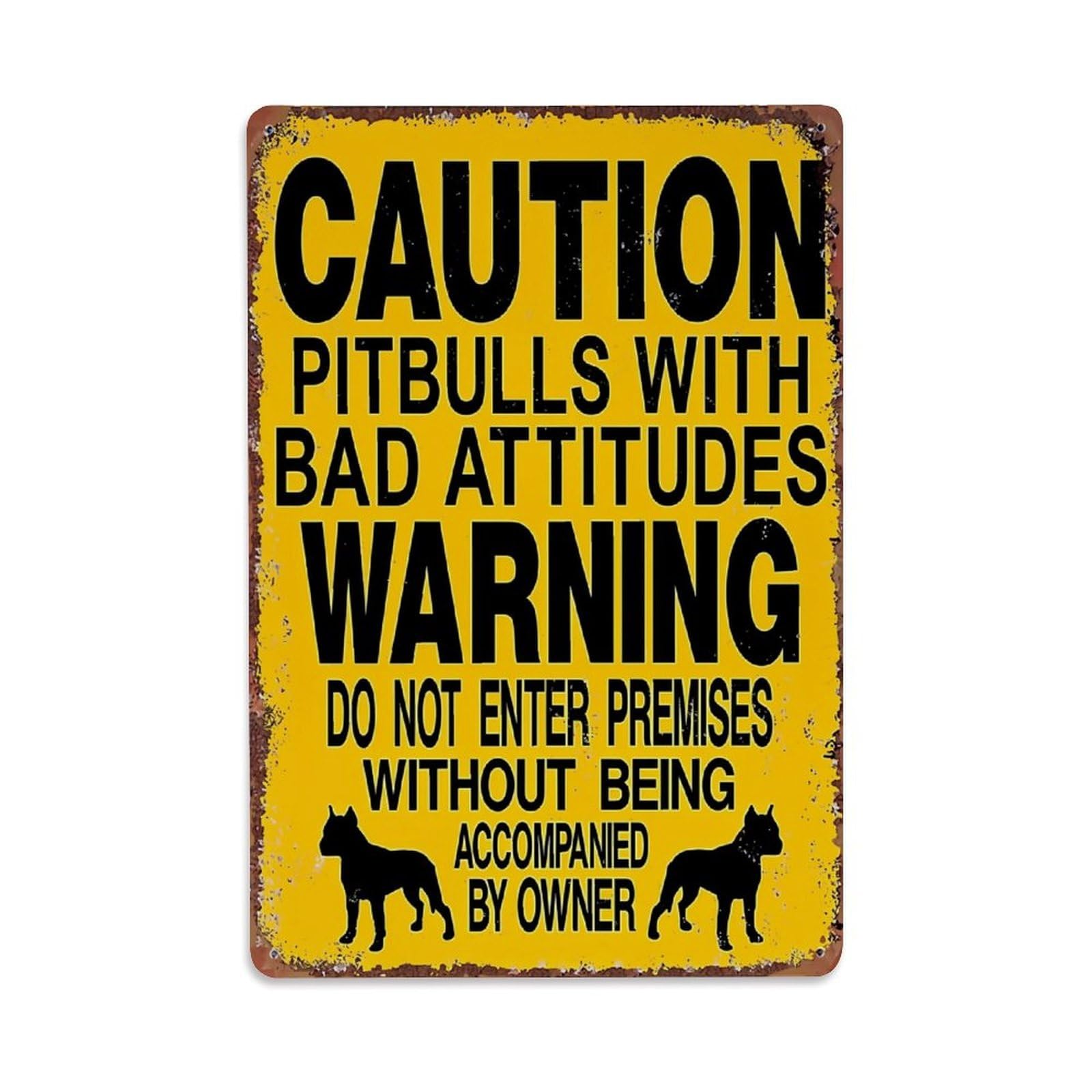 Nestemfo Vintage Caution Pitbulls Warning Sign Print Tin Sign Metal Sign, Living Room,Bar, Home, Bedroom Wall Decor,Retro Metal Poster 8X12 Inches
