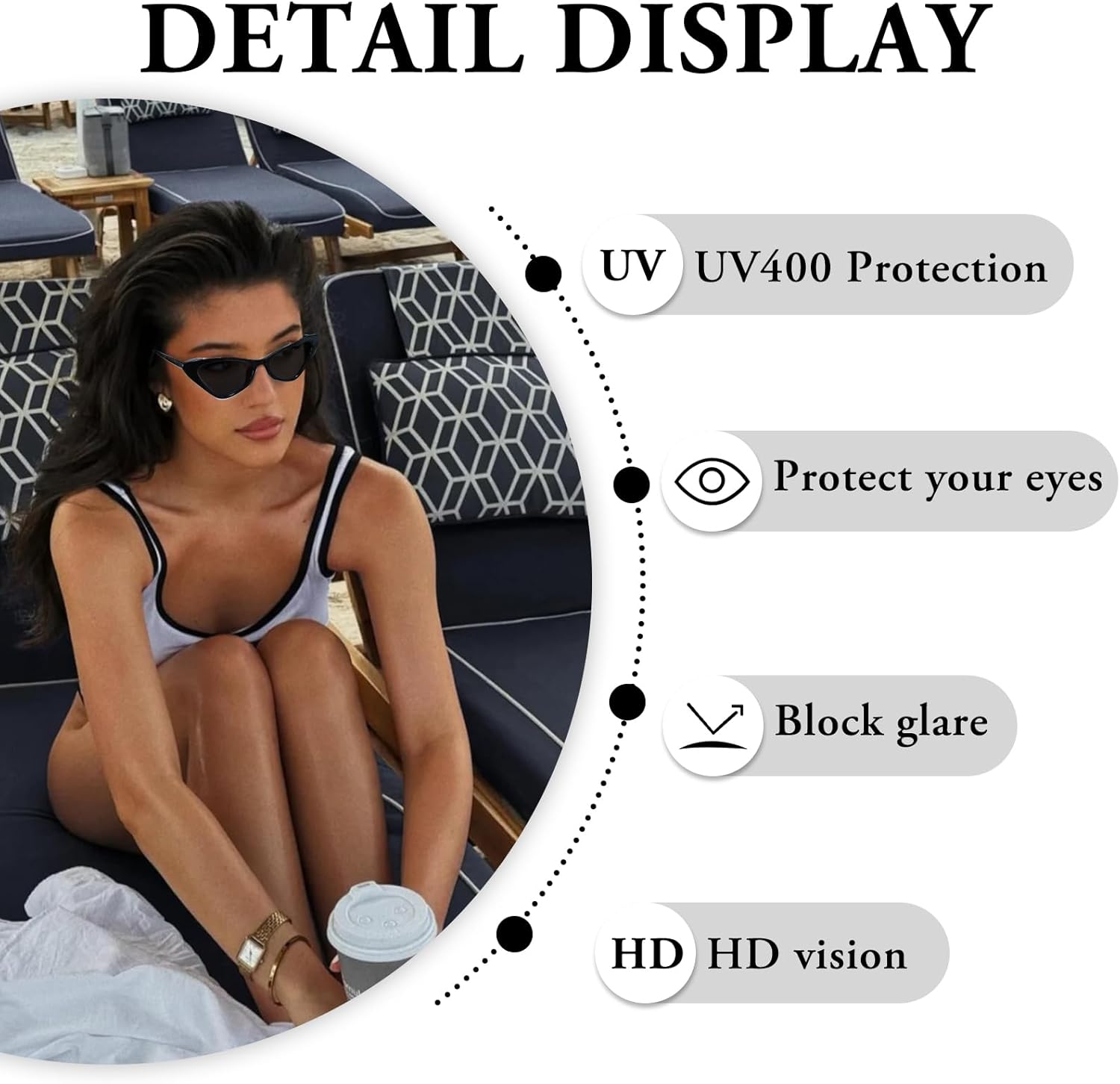 Cat Eye Sunglasses for Women Vintage Cateye Sun Glasses 90s Small Trendy Sunnies UV400 Protection - Image 2