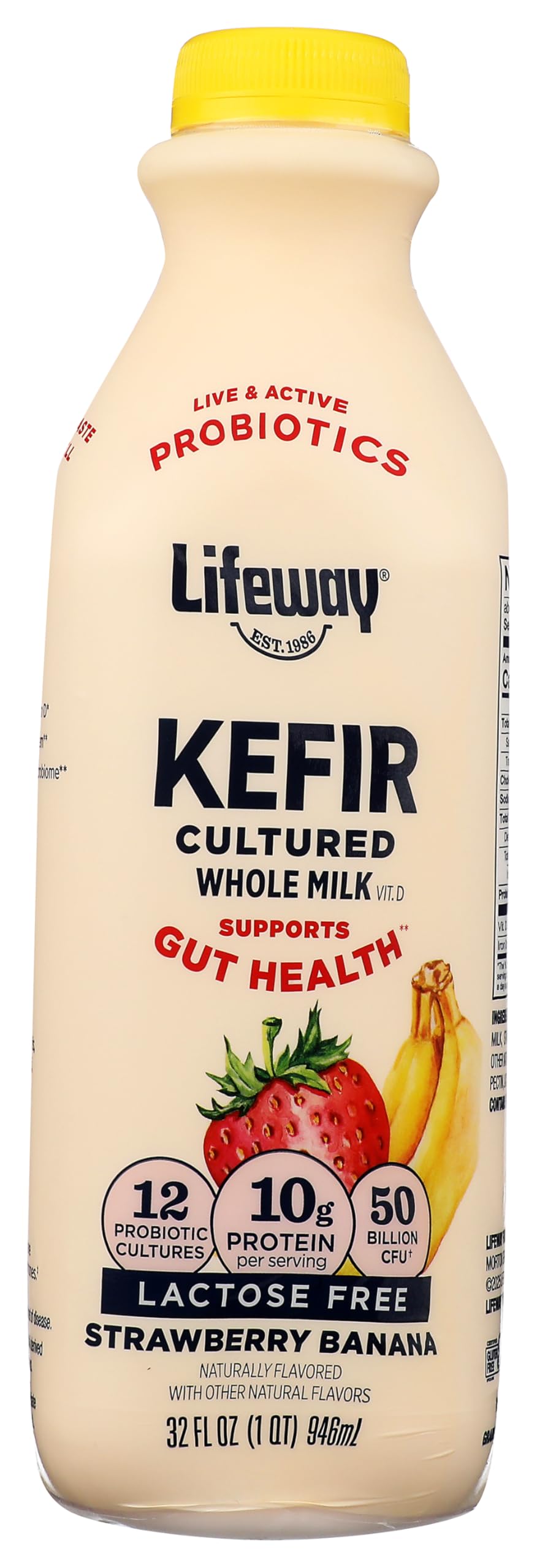 Lifeway Kefir Cultured Whole Milk, Strawberry Banana, 32 Ounce