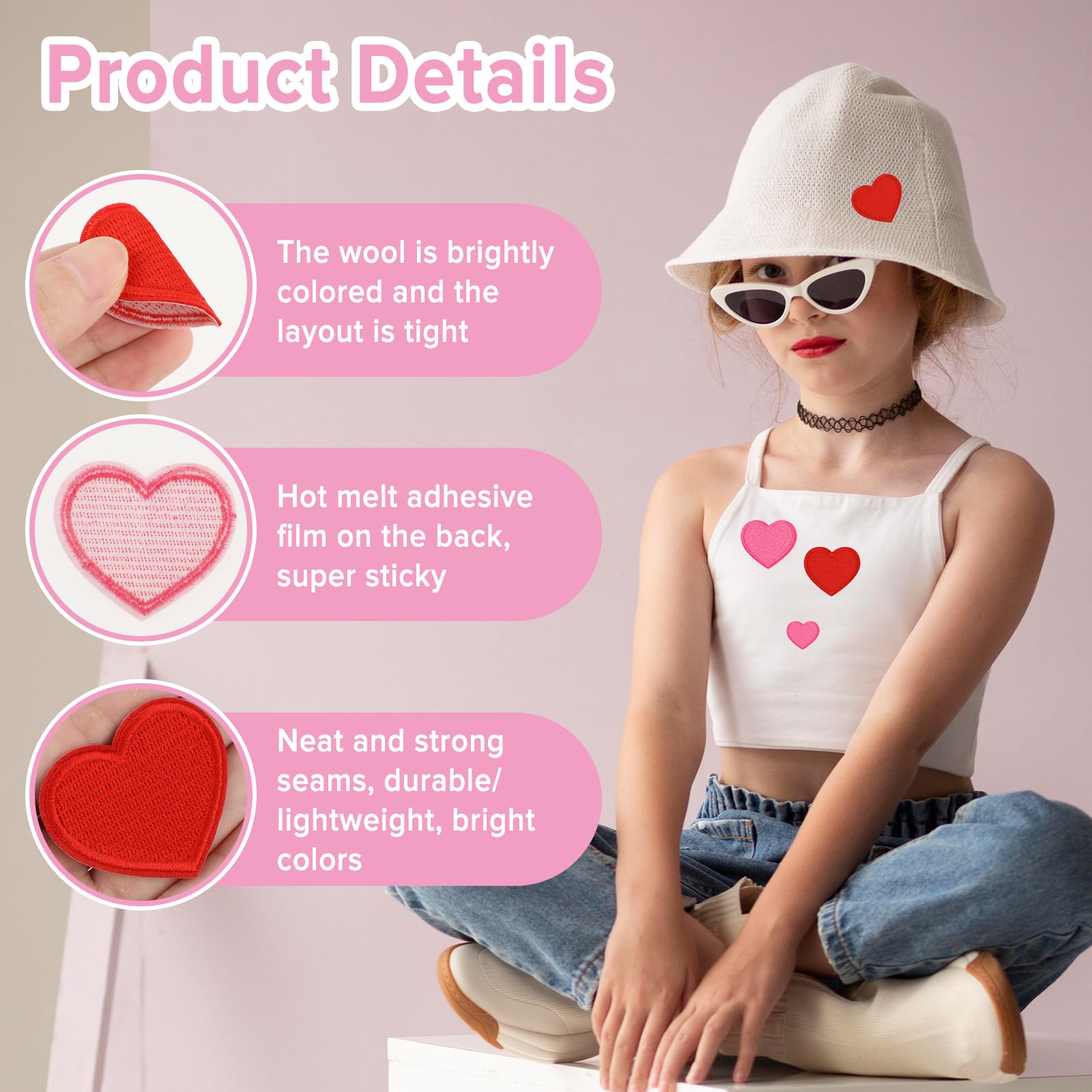 32 Toppe Termoadesive A Forma Di Cuore – Rosse E Rosa, 4 Dimensioni – Per Vestiti, Jeans, Bricolage