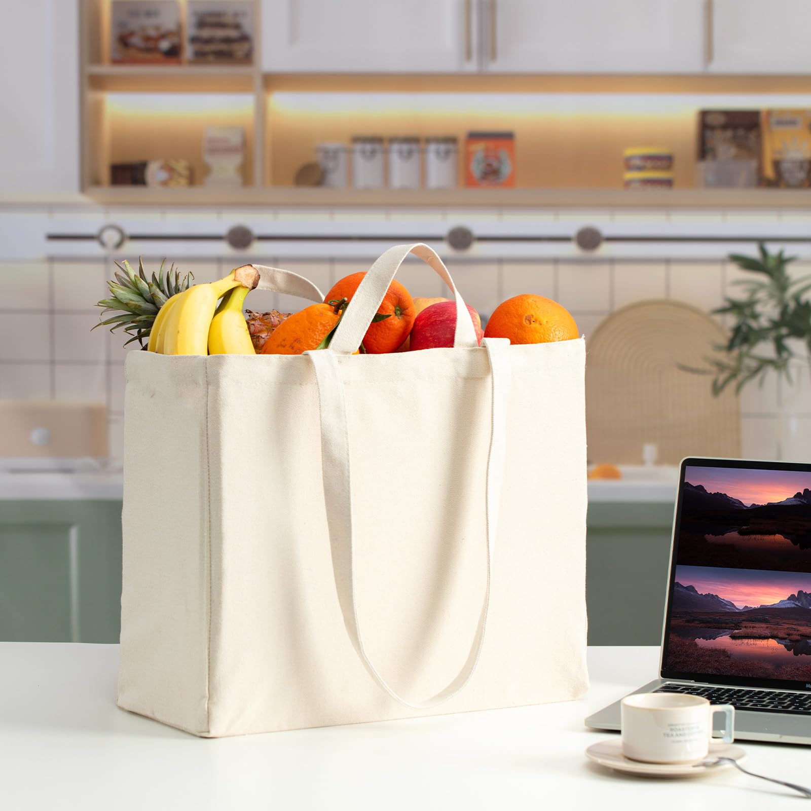 LINICE Borse della spesa in tela borse della spesa riutilizzabili Heavy Duty Tote Bag pieghevole lavabile con manici borse da spiaggia vuote