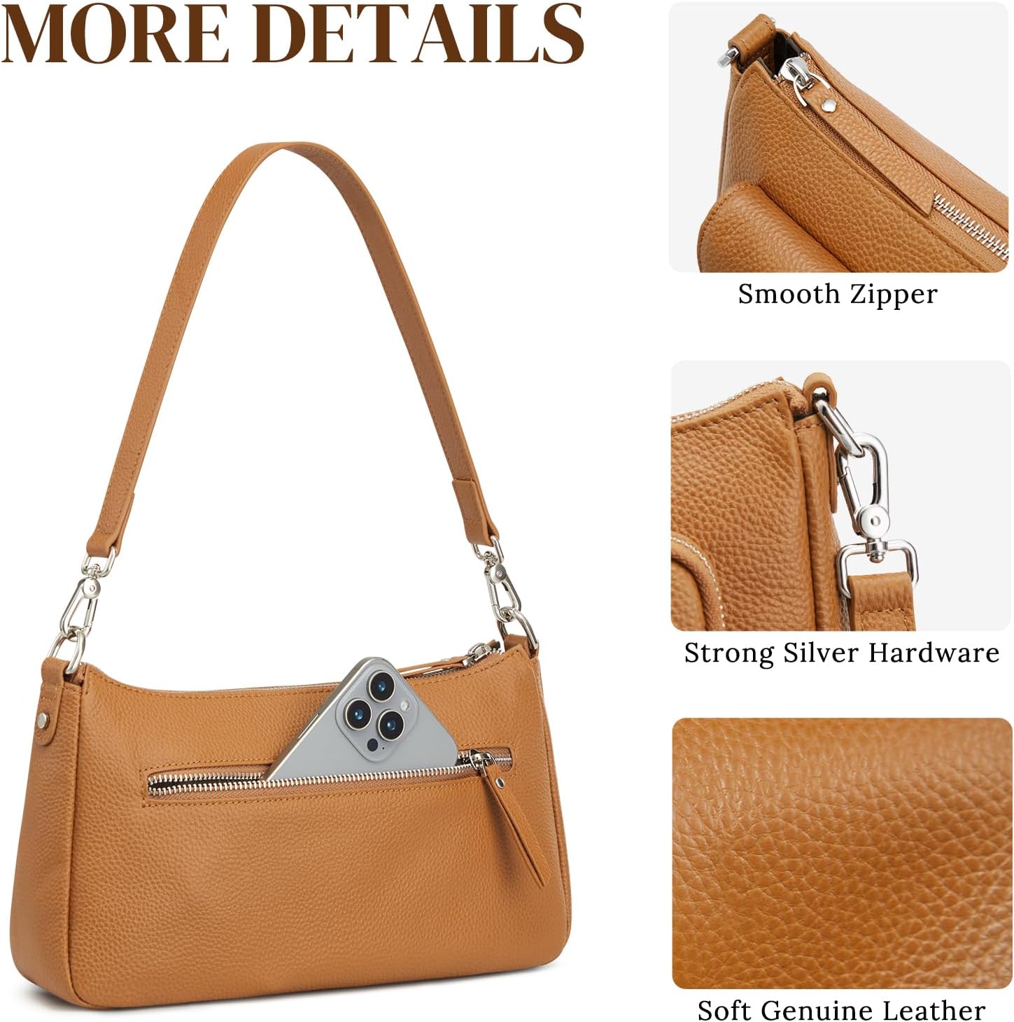 S-ZONE Leather Shoulder Bag for Women Convertible Crossbody Bags Hobo Purse Handbags with 2 Removable Straps - Image 5