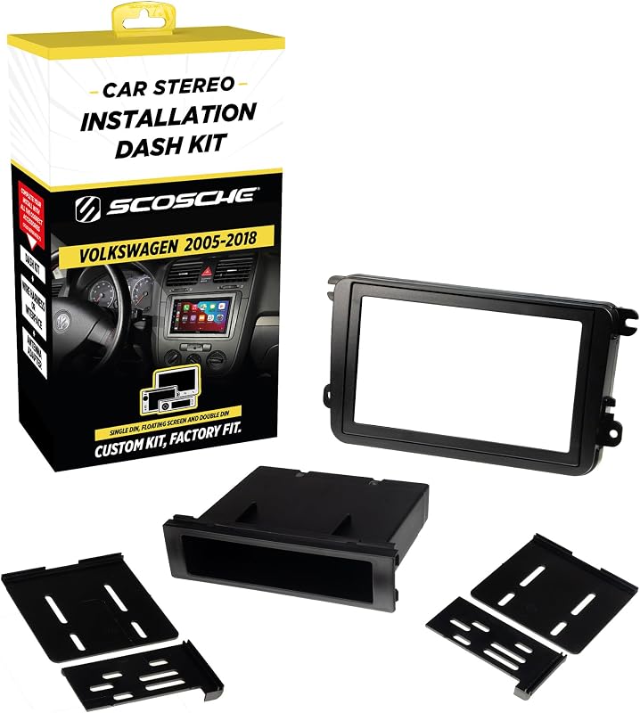 Kit de instalação de rádio Scosche VW2317AB Double DIN ou Single DIN para Volkswagen Jetta/GLI – 1 unidade