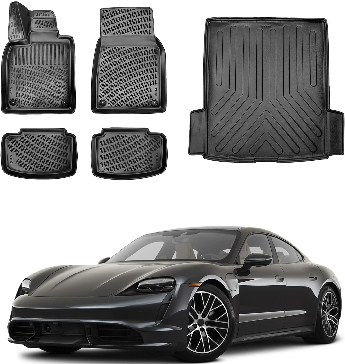 Car Floor Mats and Cargo Liner for Porsche Taycan 2019-2025 4Pcs | Waterproof All Weather Durable 3D Auto Floor Liner | Car Interior Accessories