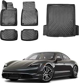 Car Floor Mats and Cargo Liner for Porsche Taycan 2019-2025 4Pcs | Waterproof All Weather Durable 3D Auto Floor Liner | Car Interior Accessories