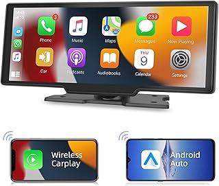 Portable Car Stereo Wireless Apple Carplay Android Auto, 10.26 Inch IPS Touchscreen Car Radio in Dash Navigation Unit Player with Bluetooth, FM Transmitter, Voice Control, AUX, TF