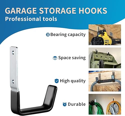 Miniatura 4 de Ganchos de garaje de acero resistente, ganchos de almacenamiento de garaje, ganchos de garaje antideslizantes, organizador de herramientas de jardín