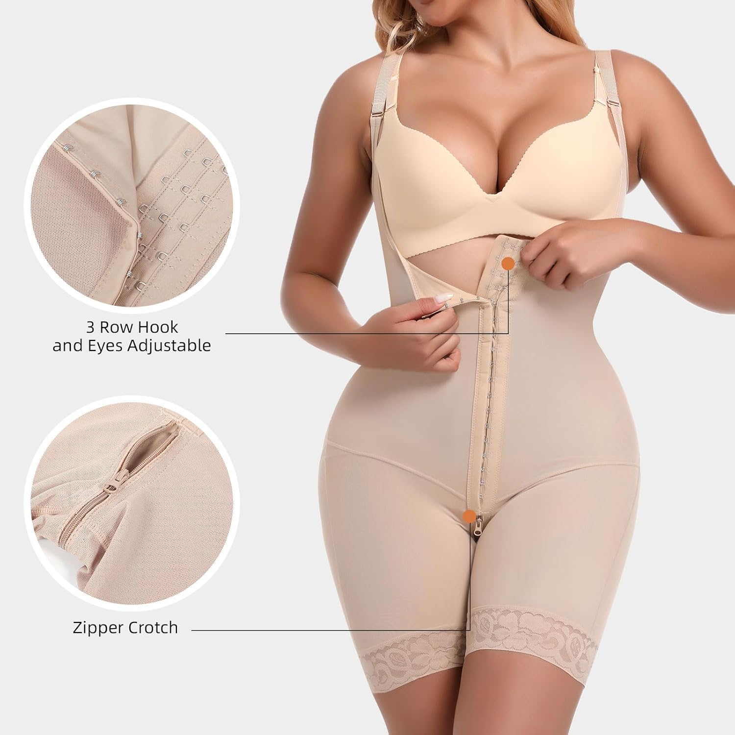woahee Fajas Colombianas Moldeadoras for Women Tummy Control Body Shaper Butt Lifer Postpartum Shapewear Beige SW01 - Image 3