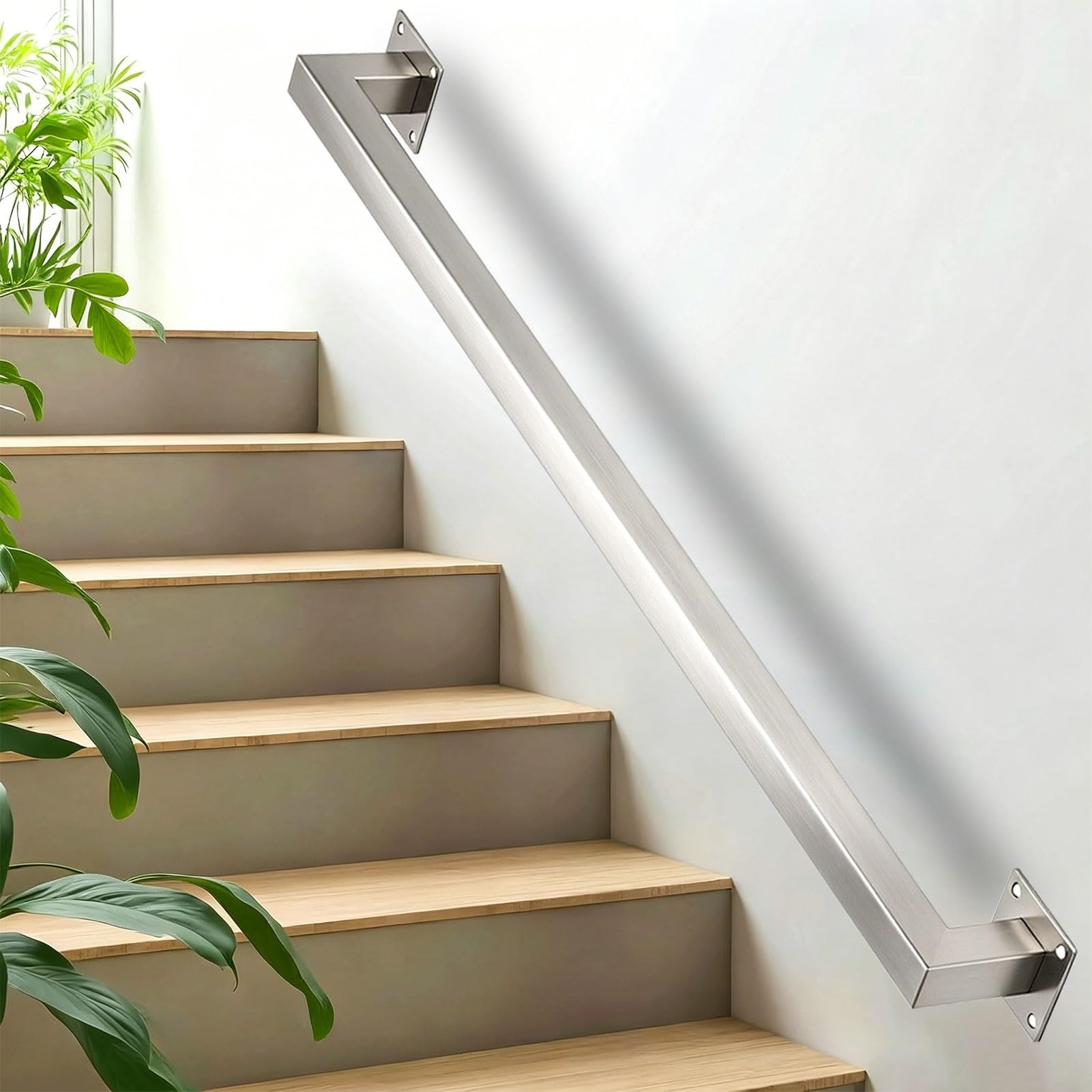 Sxbhdm One Color Stainless Steel Staircase Handrail - Complete Kit, Industrial Square Pipe Stair Railing For Indoor Outdoor, Wall Mounted Stairs Banister Hand Rail(14Ft/420Cm)