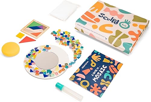 Sculpd Kit de mosaico para niños, juego de manualidades de pintura para niños de 4 a 6 años, cerámica, incluye azulejos de mosaico, 1 juego de