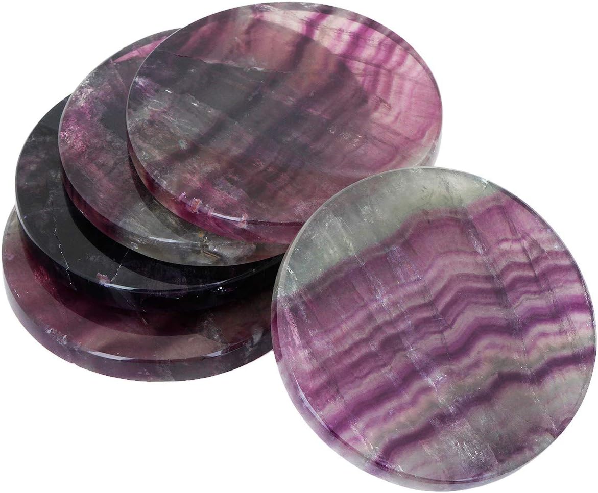 mookaitedecor Natural Purple Fluorite Crystal Slice 7.5cm Small Purple Crystal Coaster Decorative Healing Crystal Stone Slab for Wedding Name Card Place Card Paperweight Round Purple Crystal Plate - Image 5