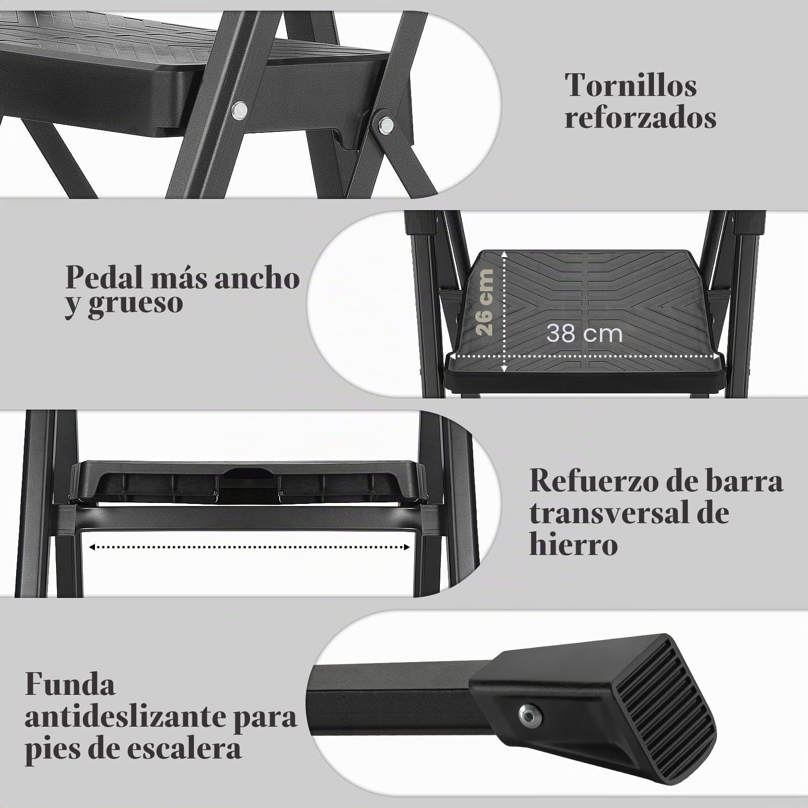 XinSunho Escalera de 5 peldaños, Escalera de Tijera Plegable, 5 peldaños con Bandeja de Herramientas y Pasamanos, Escalera Doméstica hasta 200 KG