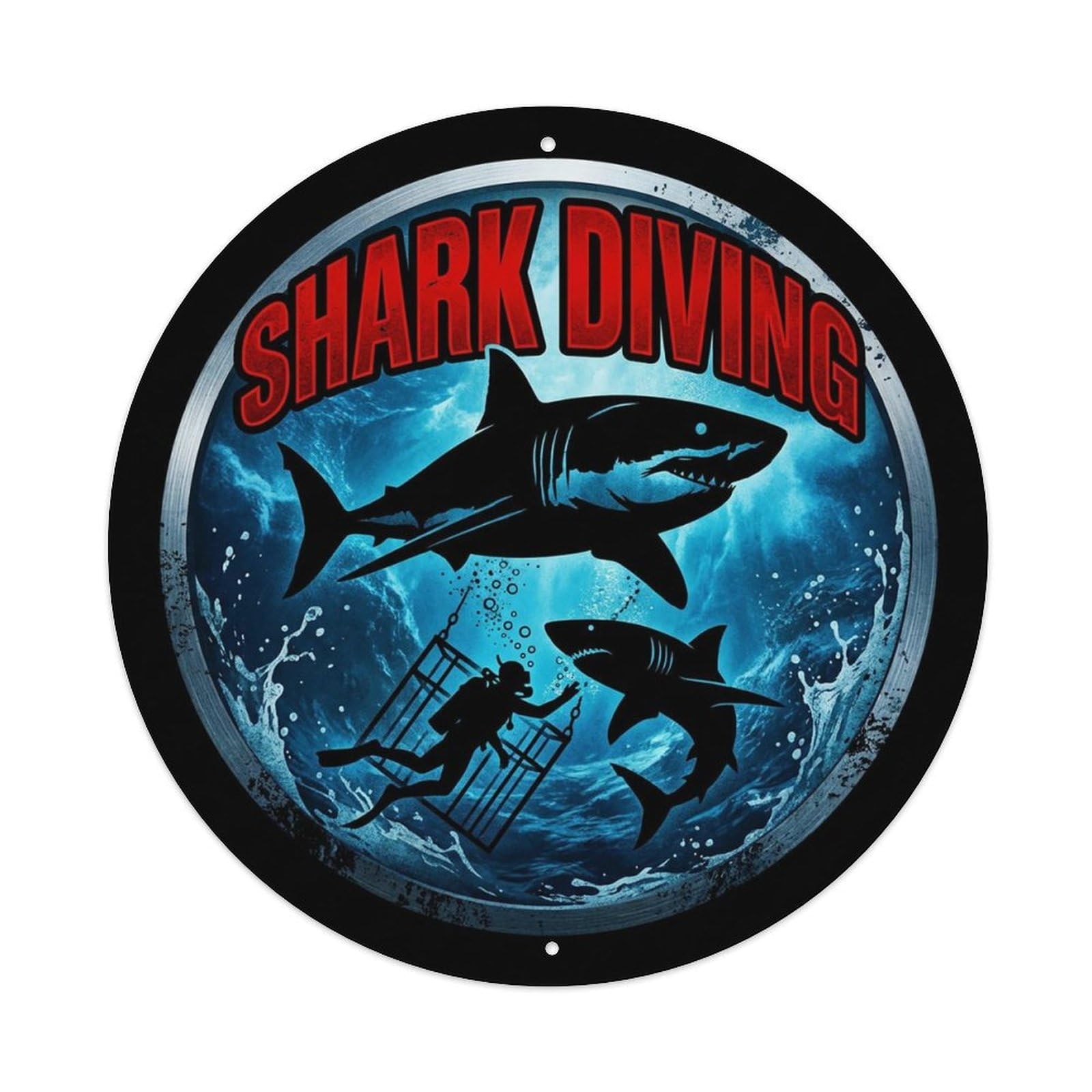 Vintage Shark Diving Extreme Sports Vintage Metal Tin Sign Plaque Wall Decor for Cafe, Club Bar, Office, Garden Metal Poster 8x8Inch