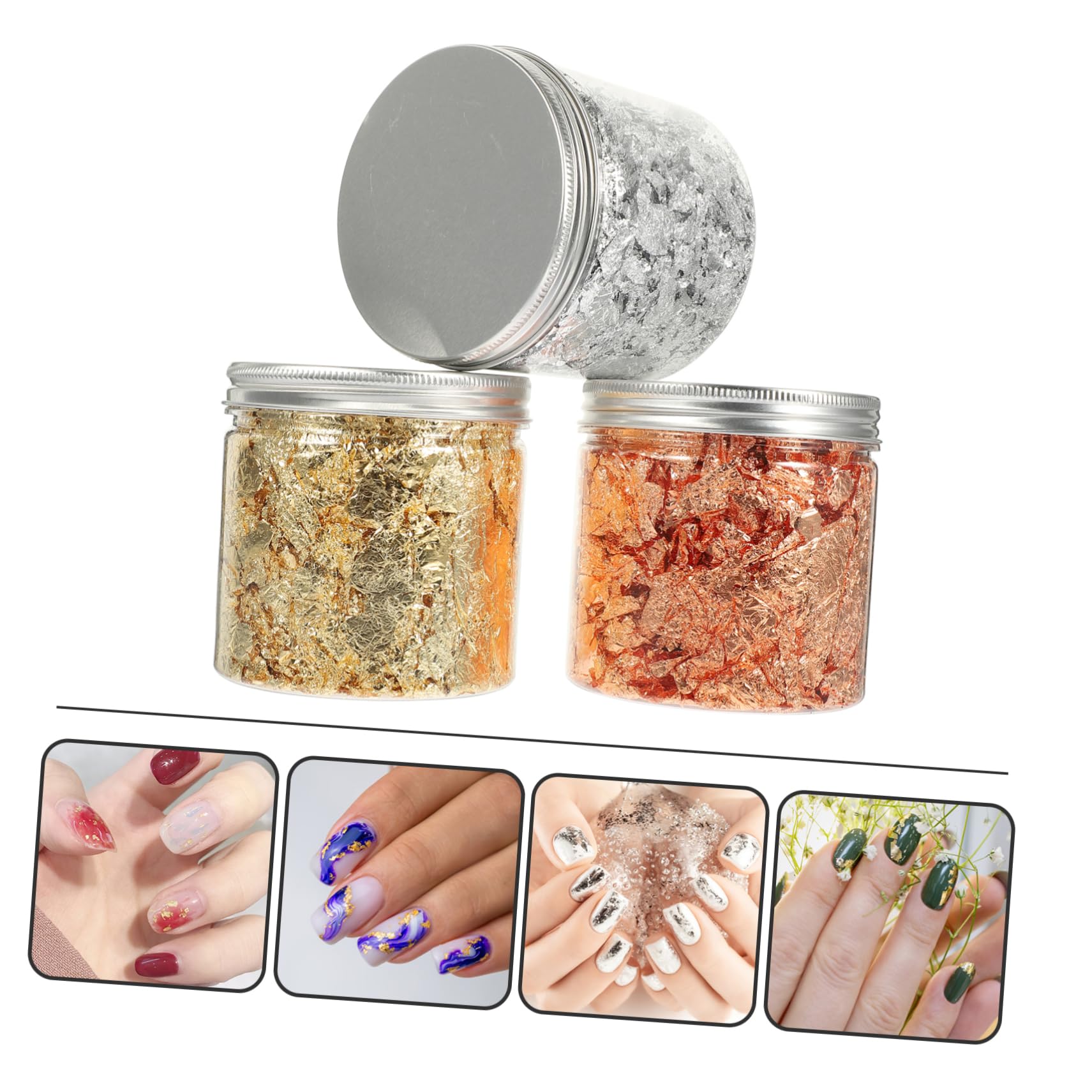 Beaupretty 3piezas Kit De Accesorios Para Arte De Uñas Metálicos Dorados Rojos y Plateados Transferencia Para Decoración De Manicura y Nail Art