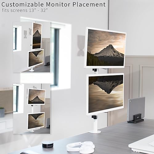 Miniatura 4 de VIVO STAND-V002TW - Soporte de escritorio para monitor LCD verticalmente apilado, extra alto, resistente, ajustable, para 2 pantallas ultraanchas de