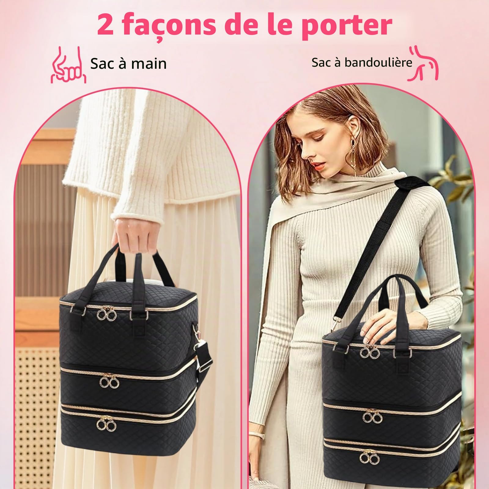 Rangement Vernis a Ongle, Organisateur de Vernis à Ongles à 3 étages pour 84 Flacons de Vernis à Ongles et 1 Lampe LED, Mallette Pratique avec Poignée et Bandoulière pour Accessoires de Manucure