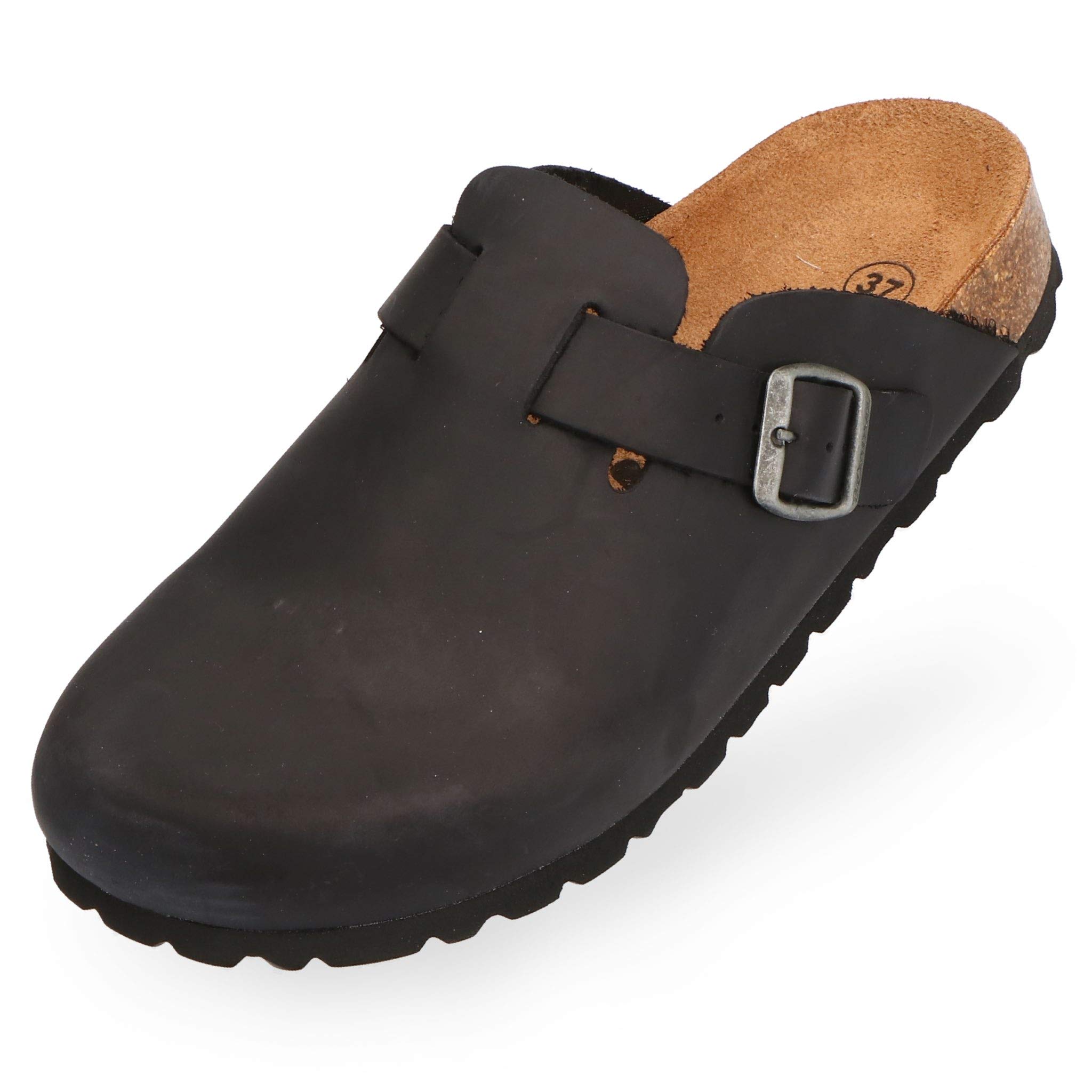 BOnova Wesel: Pantuflas de piel en 4 colores y en las tallas 35 a 50. Zapatillas de piel auténtica (nobuck), con plantilla de corcho, fabricadas en la UE