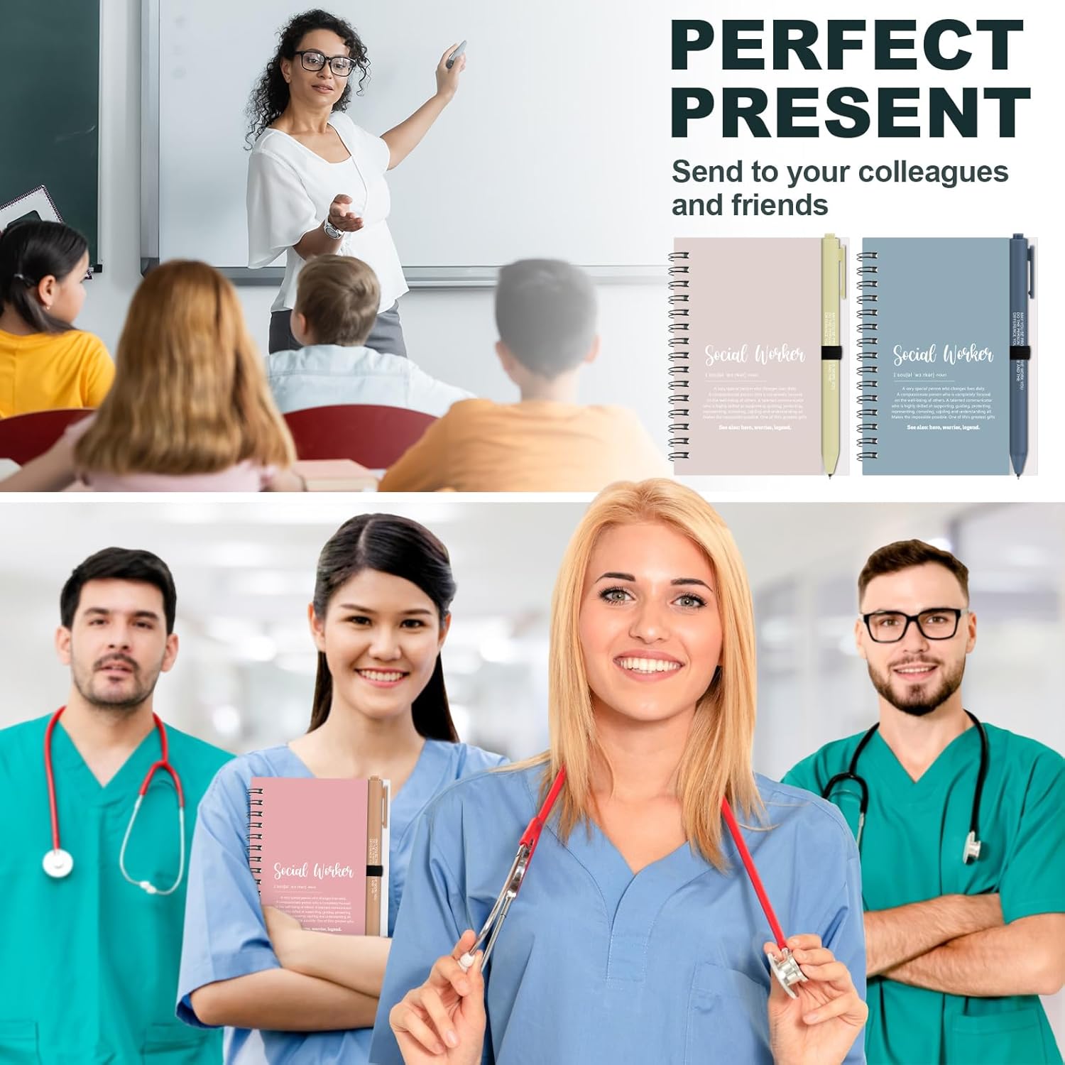 Resurhang 40 Pcs Social Workers Gifts Bulk Include 20 Small Notebook with 20 Thank You Ballpoint Pen Appreciation Gifts for Social Workers Office Staff Coworker Volunteers Nurse Teacher (Vintage)