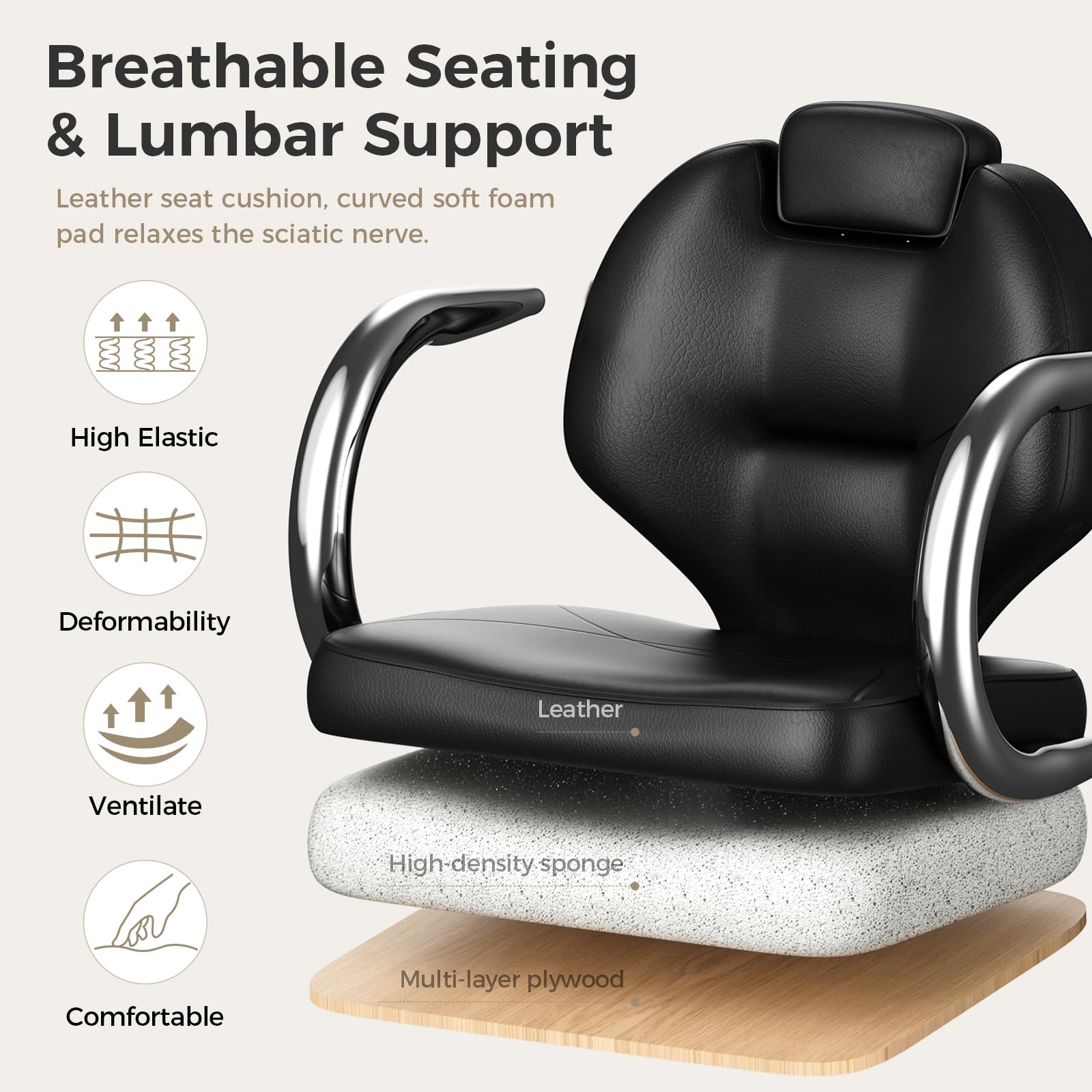 Sillón de Peluquería, Silla de Peluquero Hidráulica Reclinable Barber 360° para Peluquerí, Salón de Belleza, 61 x 57 x 91-104 cm (Negro)