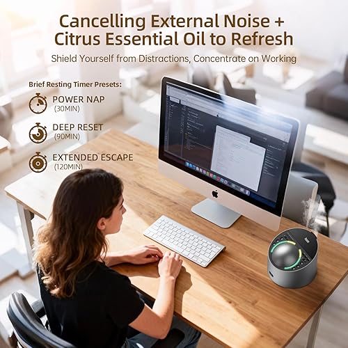 Miniatura 5 de Máquina de sonido con difusor de aroma, máquina de ruido blanco de carcasa de metal premium, luz nocturna relajante, más de 50 sonidos naturales