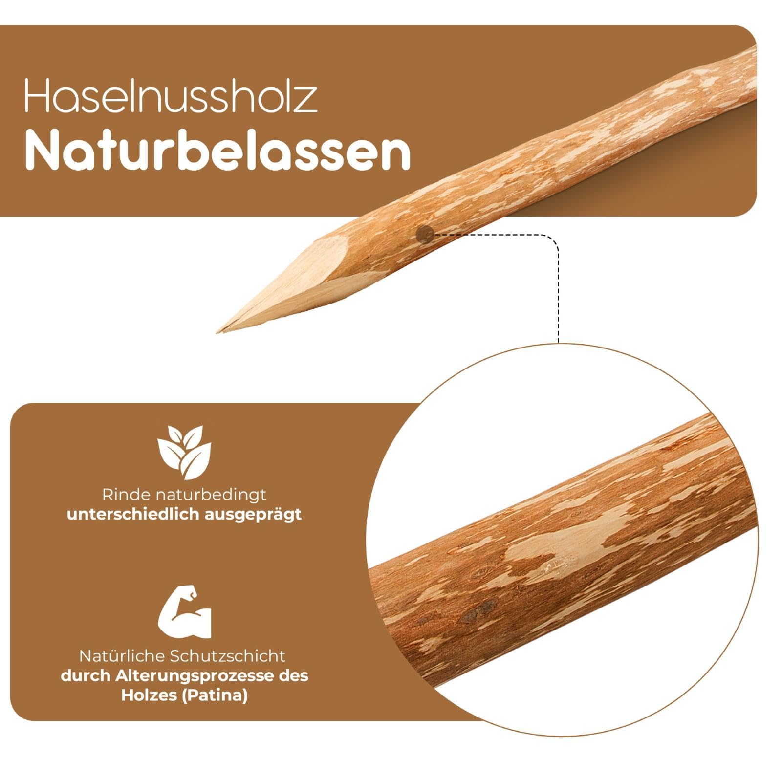 BOOGARDI Holzpfosten für Staketenzaun · Zaunpfosten Holz rund in 5 Größen · 5x Holzpfahl 180 cm lang · Holzpfähle für Holzzaun · Zaunpfähle, Pfosten, Wildzaun