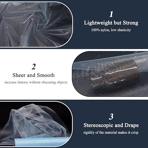 Miniatura 2 de Rollos de tela de tul de organza, organza de cristal de 12 pulgadas por 50 yardas (150 pies), perno de red de nailon transparente sedoso y brillante