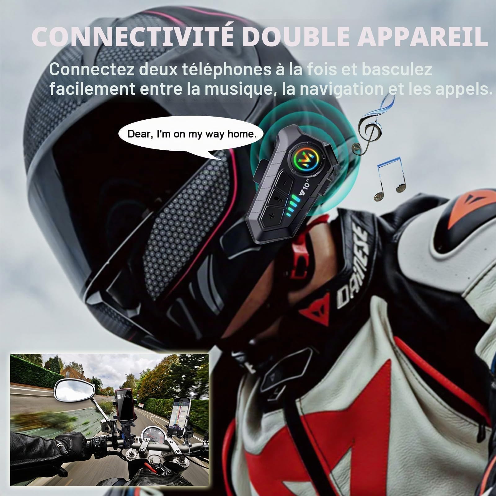 Lot de 2 casques de moto Bluetooth avec micro - Casque étanche sans fil avec suppression du bruit - Système de communication Bluetooth