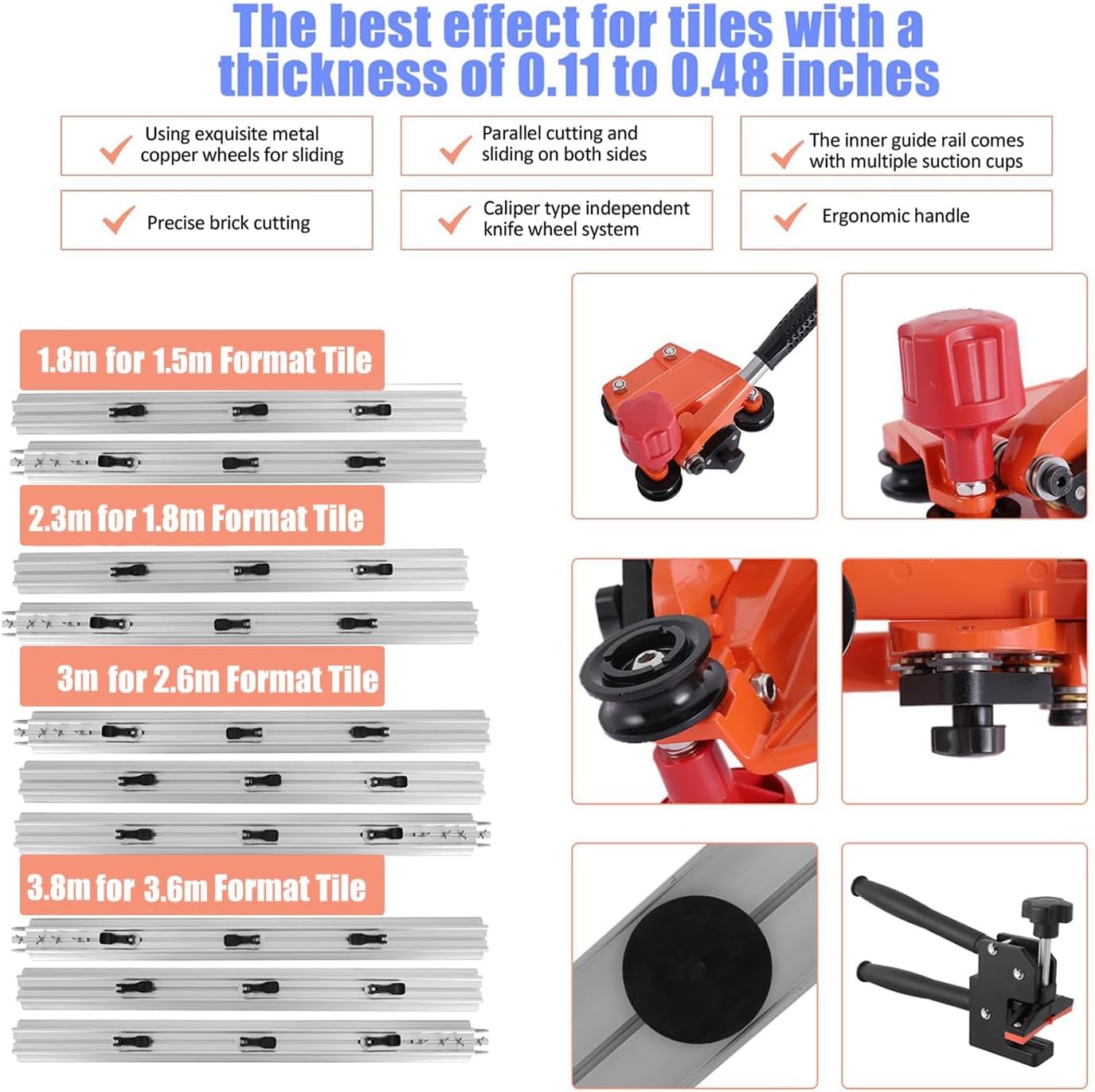 Large Format Tile Cutter, with Build-in Suction Cups Tile Push Knife Tile Plier, Manual Tile Cutter Ceramic Tile Cutter Porcelain Tile Cutter for Cutting 3mm to 12mm Thic (3.8m)