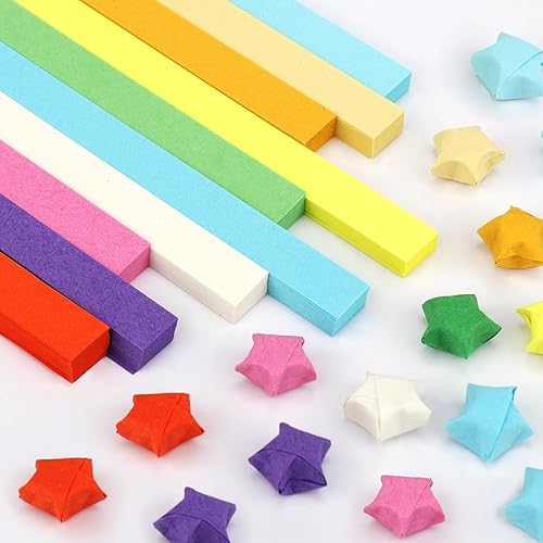 BABORUI 1080 hojas de papel de estrella de origami, tiras de papel de estrella de 10 colores, papel de estrella de la suerte para manualidades,