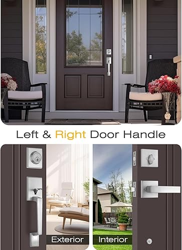 Miniatura 35 de Manija negra para puerta delantera, juego de manijas de puerta de entrada sin bloqueo, manija de puerta exterior negra, juego de manijas de puerta