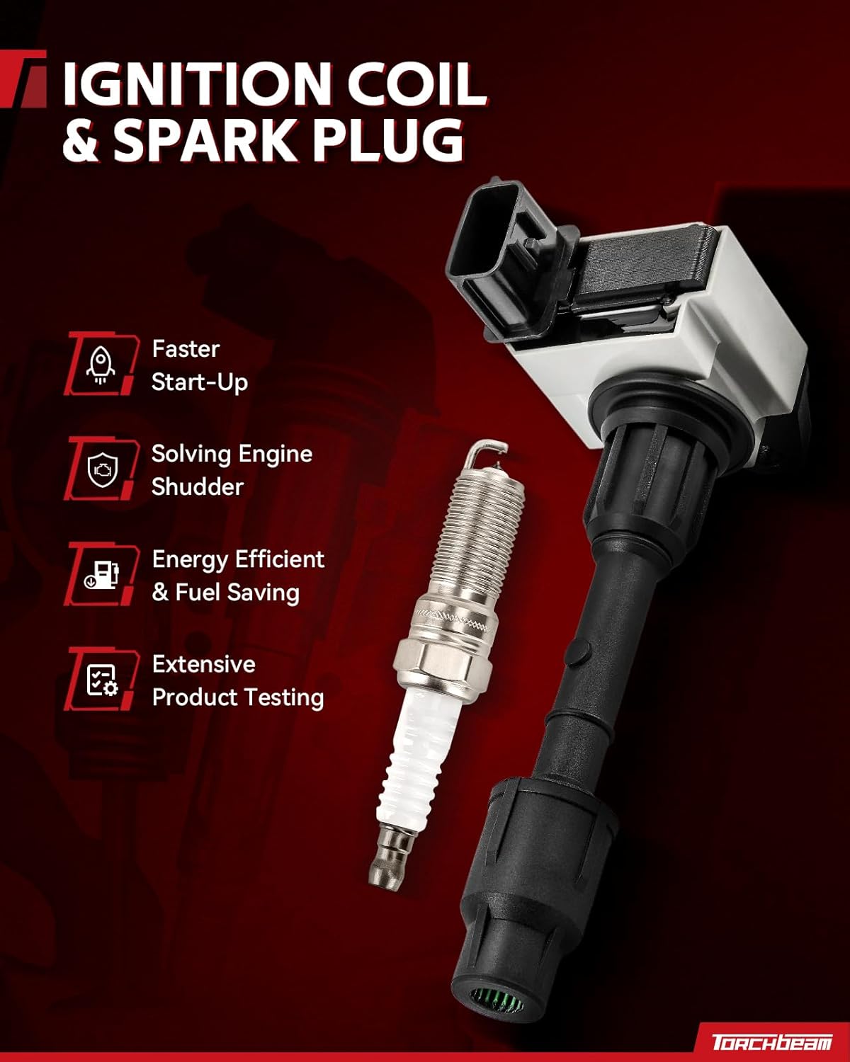 Torchbeam Set of 4 UF629 Ignition Coils Packs and Double Iridium Spark Plugs Fit for 2009 2010 2011 2012 2013 2014 Acura TSX 2.4L L4 Replacement for UF-629 97390 30520RL5A01 5C1683 97390 GN10369