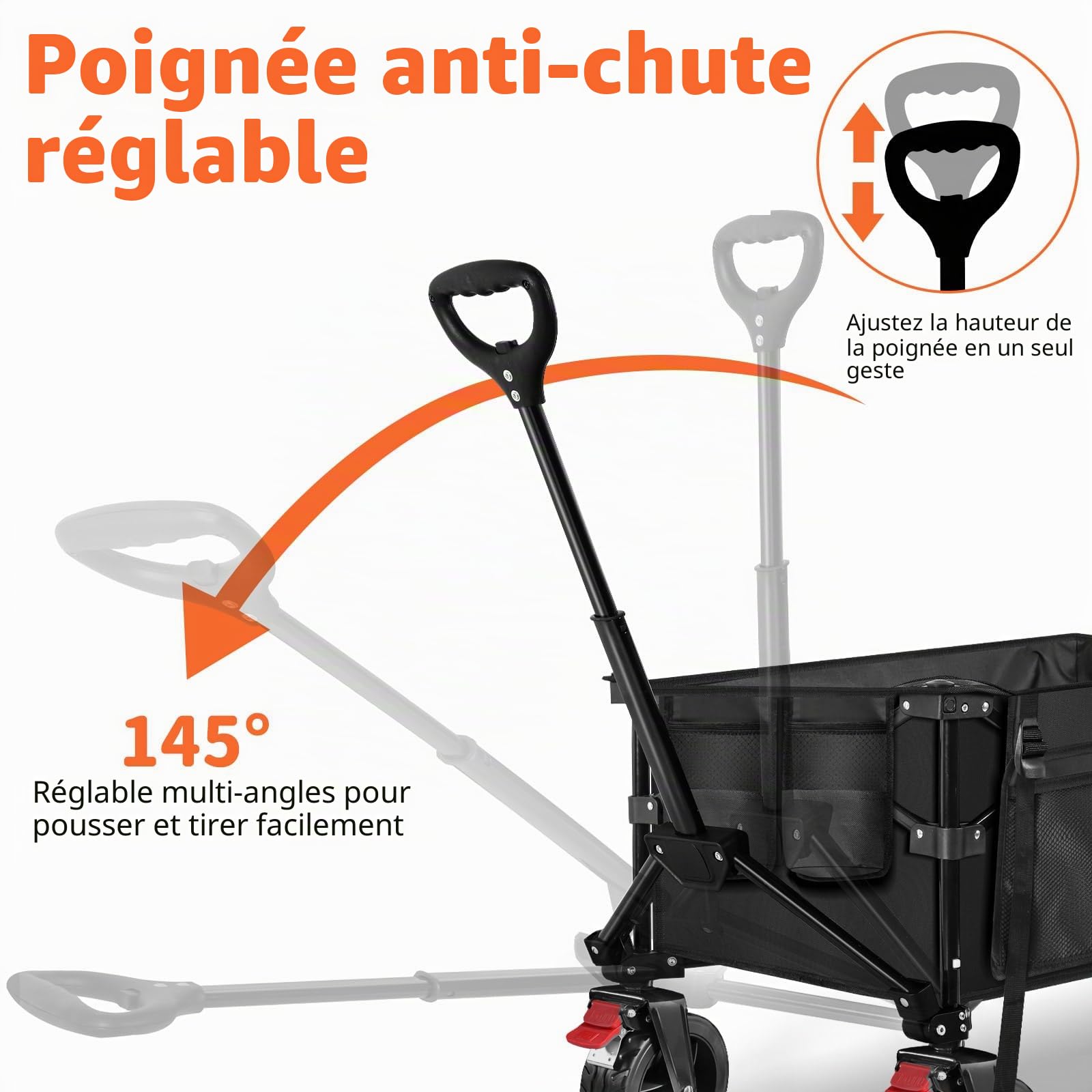 BELEEV 130L Chariot Pliable avec Freins, Chariot de Plage 6inch Roues Tout Terrain, Poignée Réglable, Grande Capacité 100KG pour Extérieur Camping Festival, BBQ, Pique-Nique, Camping, Jardin