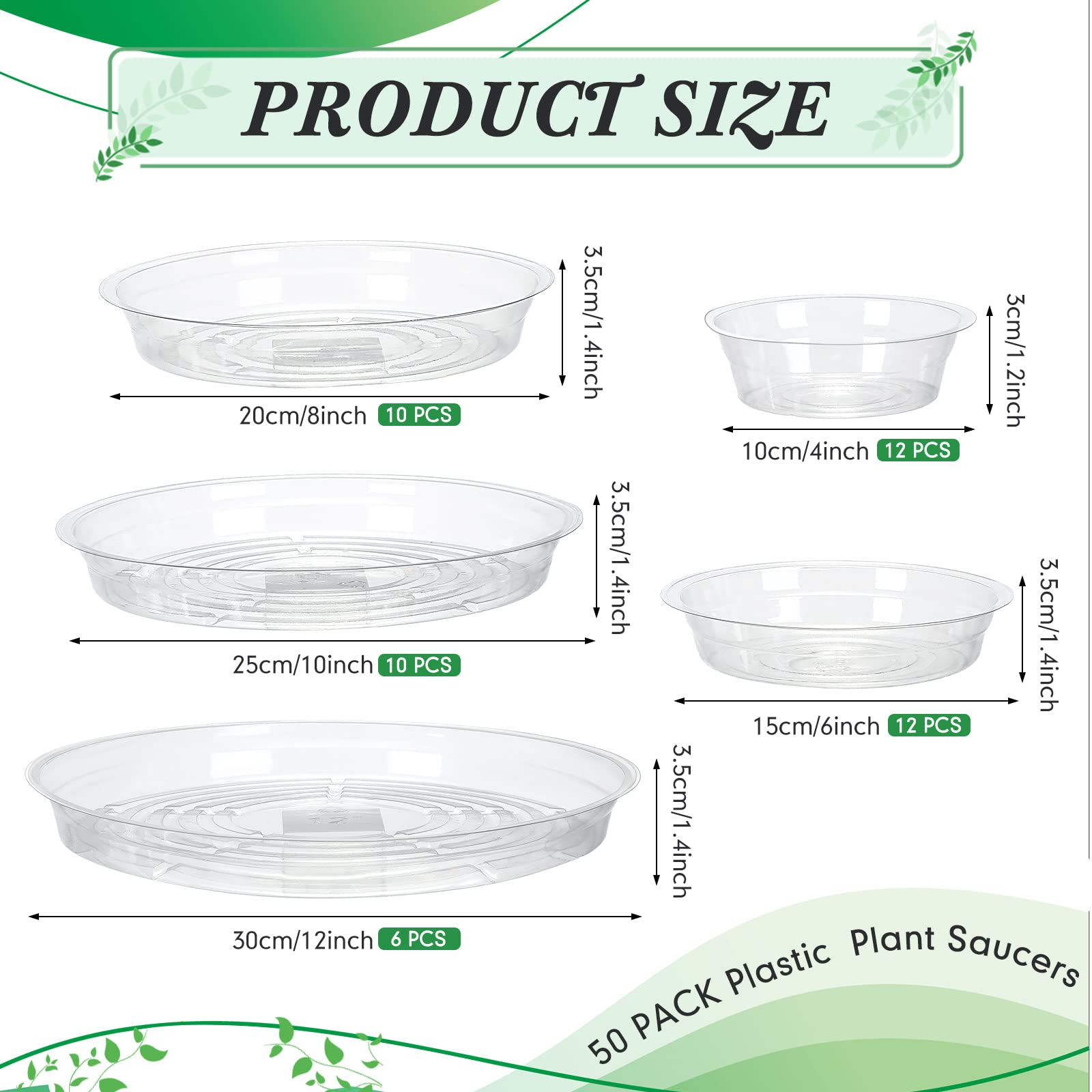 Marsui Plant Saucers - 50 Pack, Various Sizes -2