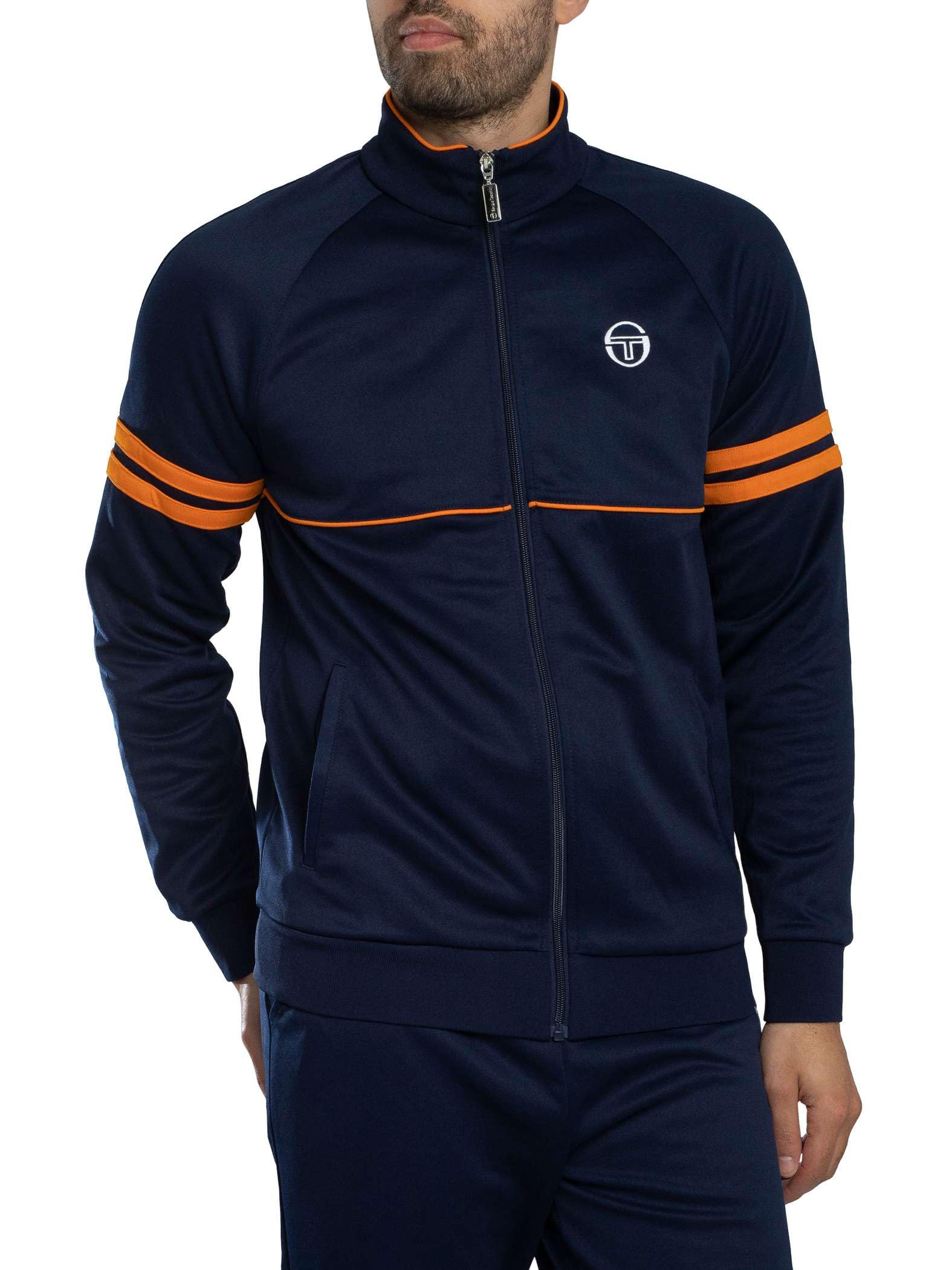 Sergio Tacchini Men's Navy Orion Track Top Jacket Maritime Blue/Orange Pepper - Size: 42/Regular