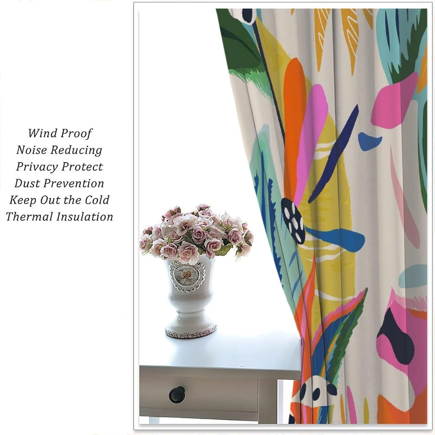 Colorful Flower Window Curtains Abstract Bright Flower Blossom Botanical Print Rod Pocket Curtain Light Filtering Drapes for Bedroom Living Room Dining Room 2 Panels 52x84in