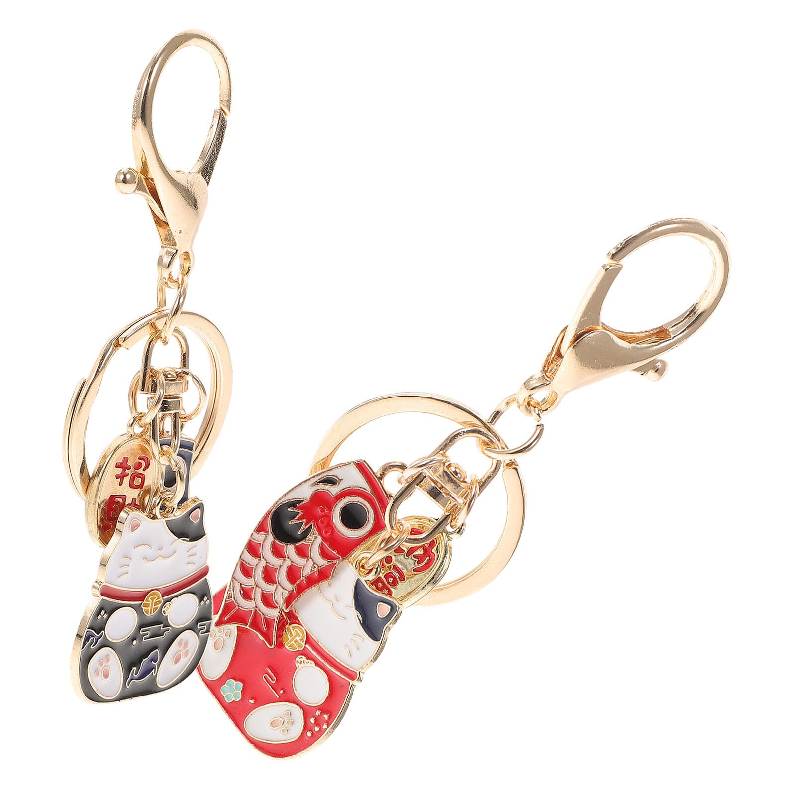 Llavero de Aleación de Zinc Rojo Diseño de Gato Suerte Japonés, Decoración Práctica y Creativa para Bolso o Mochila en Cumpleaños, Pack de 2 Piezas
