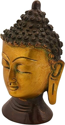 Miniatura 2 de NAISHA Cabeza de Buda meditante, estatua asiática Zen calmante para interiores y exteriores, escultura de busto alto de latón puro para patio,