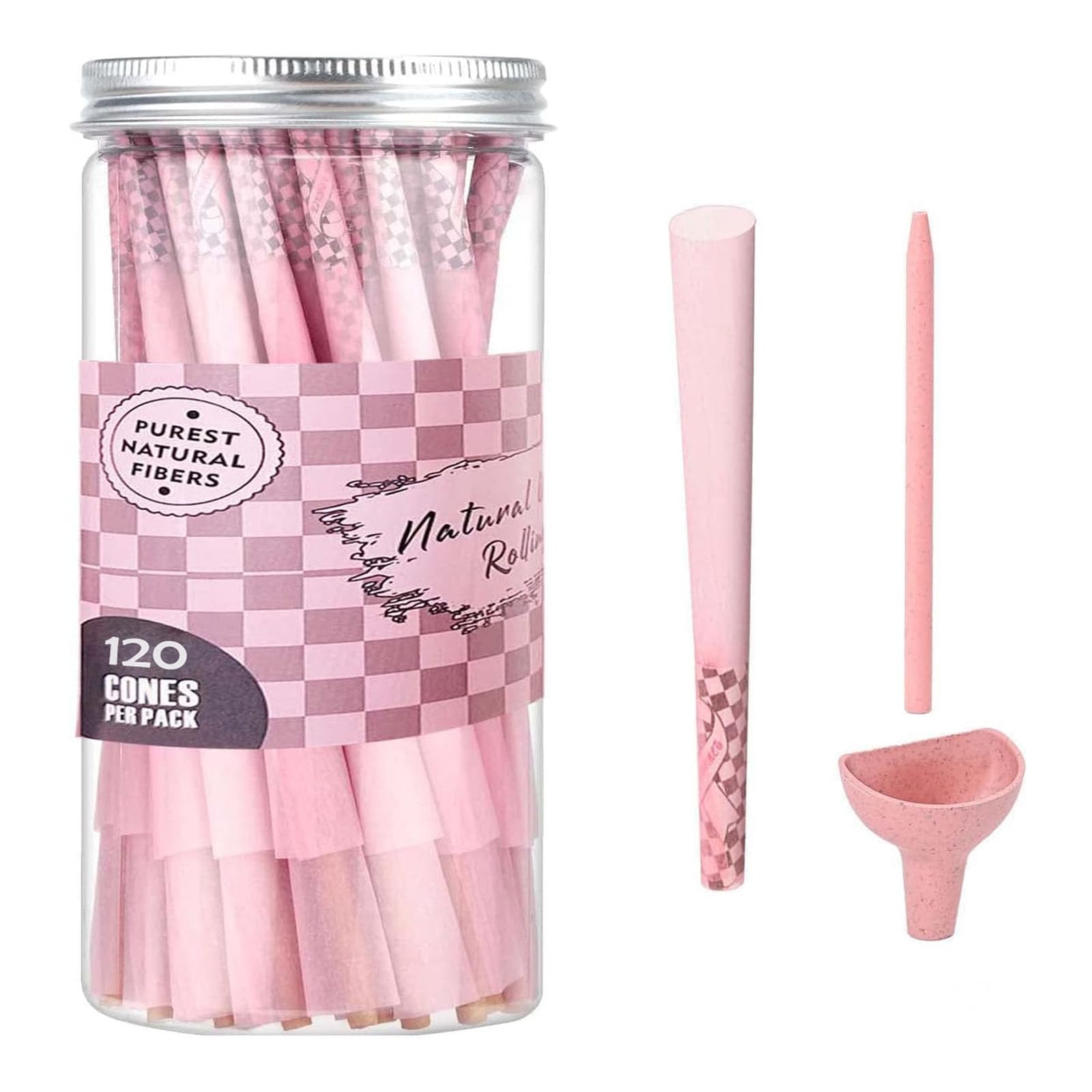 120 PACK Pre Rolled Cones-Pink Classic King Size Slow Burning cones rolling papers Tips & Packing Tubes included