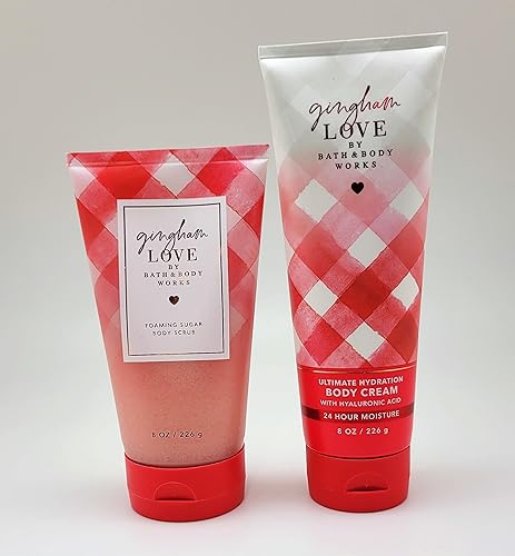 Gingham Love - Paquete de 2 piezas - Crema corporal de hidratación definitiva - 8 onzas y exfoliante corporal de azúcar espumoso - 8 onzas