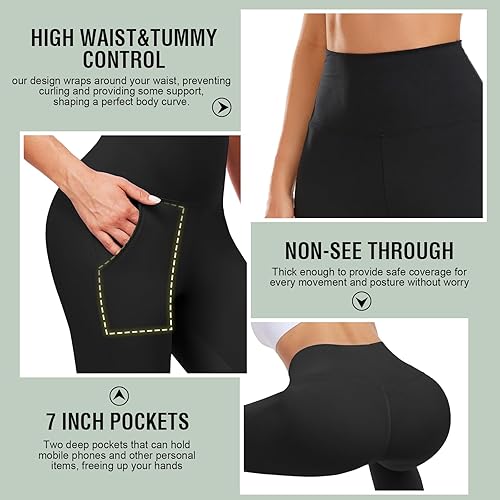 Miniatura 3 de NEW YOUNG Paquete de 3 leggings capri para mujer con bolsillos, cintura alta, control de abdomen, pantalones de entrenamiento para gimnasio, yoga