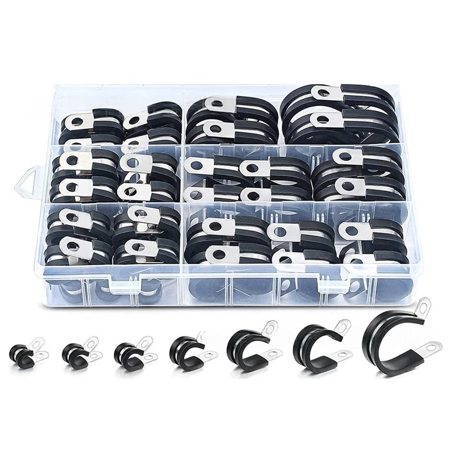 4set Cable Clamp Assortment Kit Stainless Steel in 7 Sizes 1/4In 5/16In 3/8In 1/2In 5/8In 3/4In 1In for Wire Rope