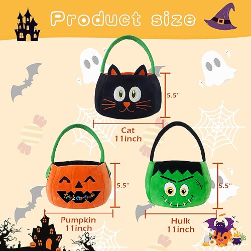 Miniatura 8 de YourBestMemory Cesta de murciélago de felpa de Halloween, bolsas de truco o trato, cubo de dulces de Halloween para fiesta de Halloween
