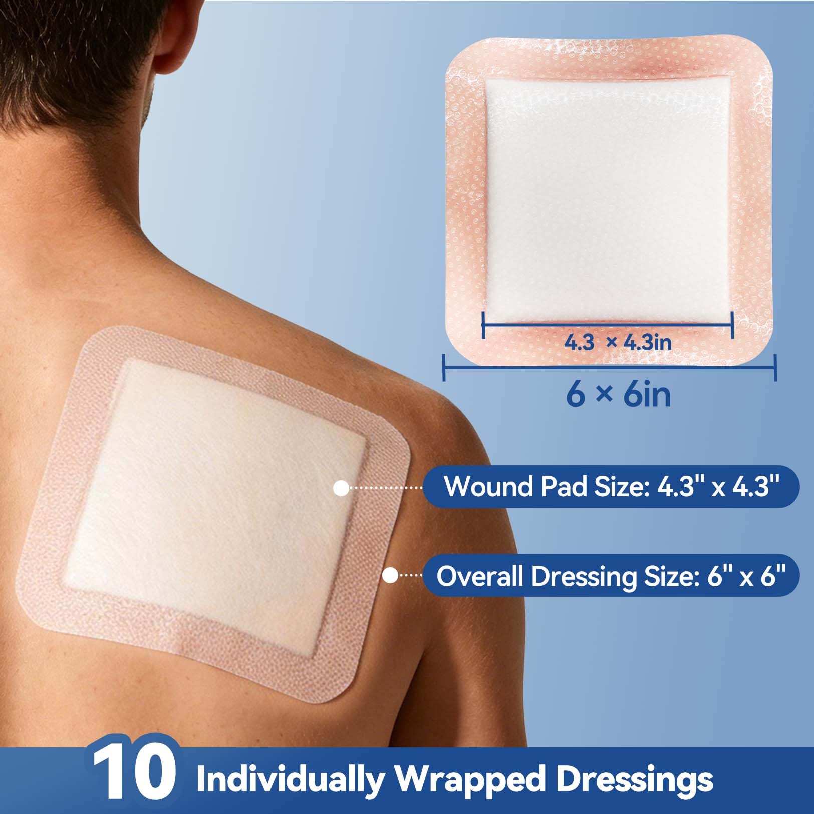 Dimora Silicone Super Absorbent Wound Dressings - Gentle Adhesive Bandages with Ultrasorb Polymer,Heavy Exudate Wound Care Pads 6"X 6" 10 Packs — Amazon image 2