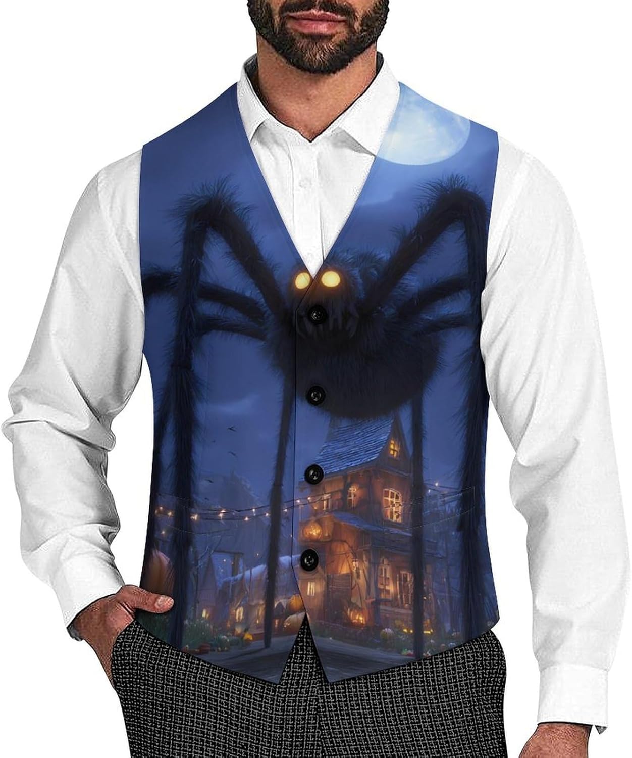 Halloween Spider Men's Suit Vest Slim Fit Formal Business Casual Dress Waistcoat Vests for Suits Or Tuxedo