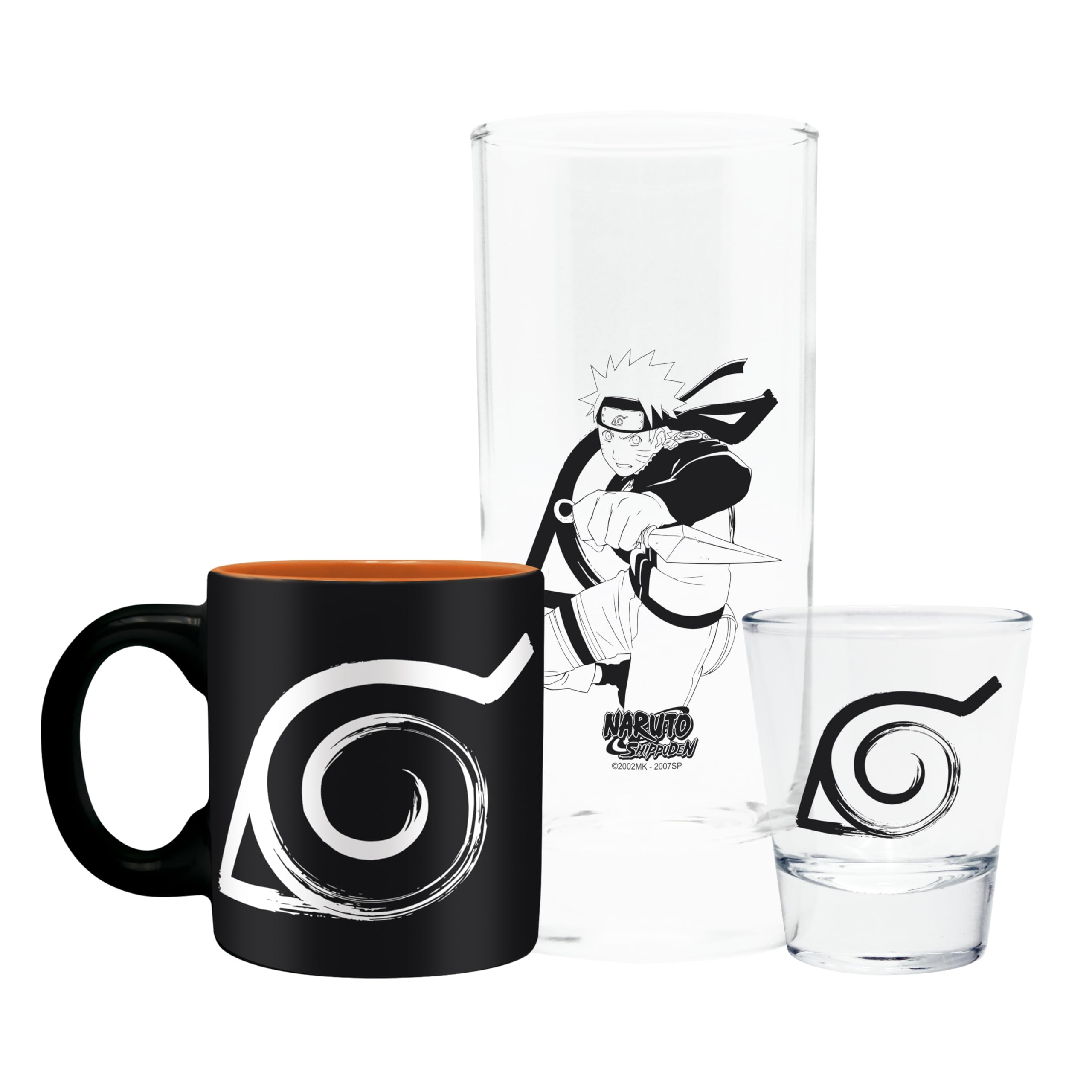 ABYSTYLE Naruto Shippuden Set aus Glas + Espresso-Tasse – offizielles Produkt – 2-teiliges Set – Goodies Ninja Collector