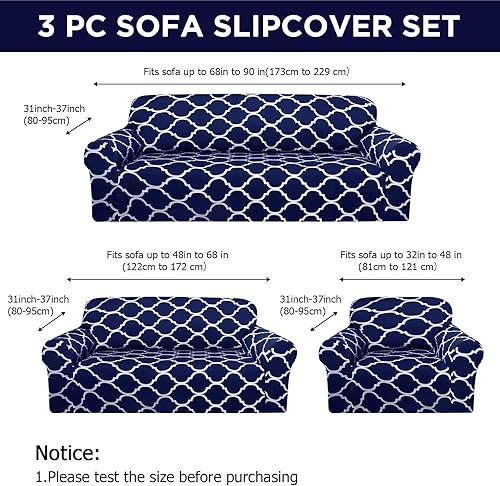 Miniatura 2 de Peryiter Juego de 3 fundas de sofá para sala de estar, fundas para sofá y sofás, funda protectora de muebles, ajuste elástico, sin arrugas (azul