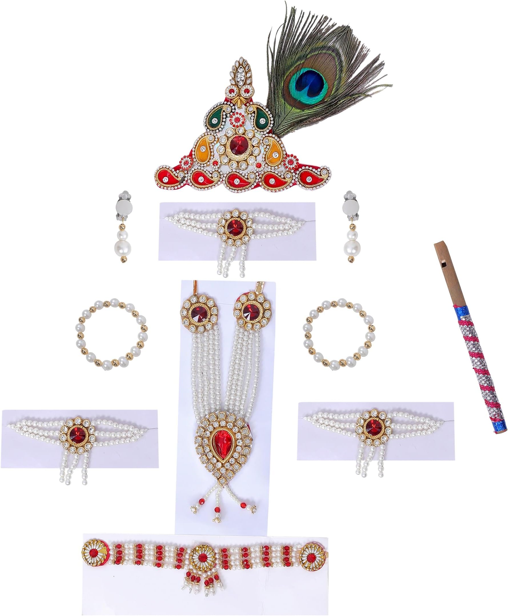 Krishna Dress for Kids, Baby Krishna Dress for Janmashtami with Krishna Mukut, Peacock Feather & Flute Embroidered Krishna Costume for Girl & Boy, 3 Months-8 Years