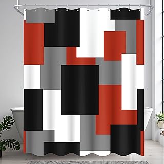 Red Shower Curtain Modern Abstract Black and Red Shower Curtain Set for ...