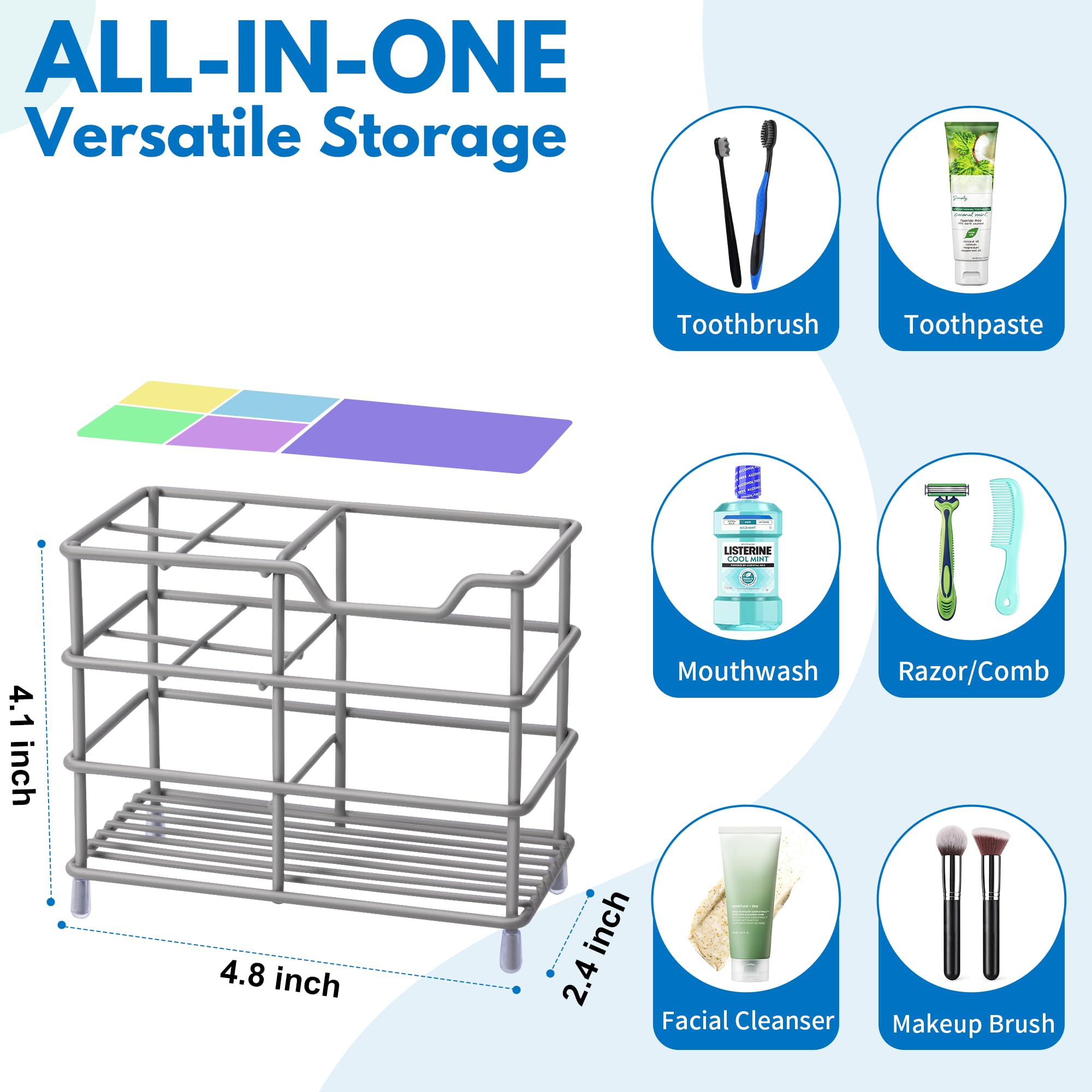 Stainless Steel Toothbrush Holder - Bathroom Organizer -3