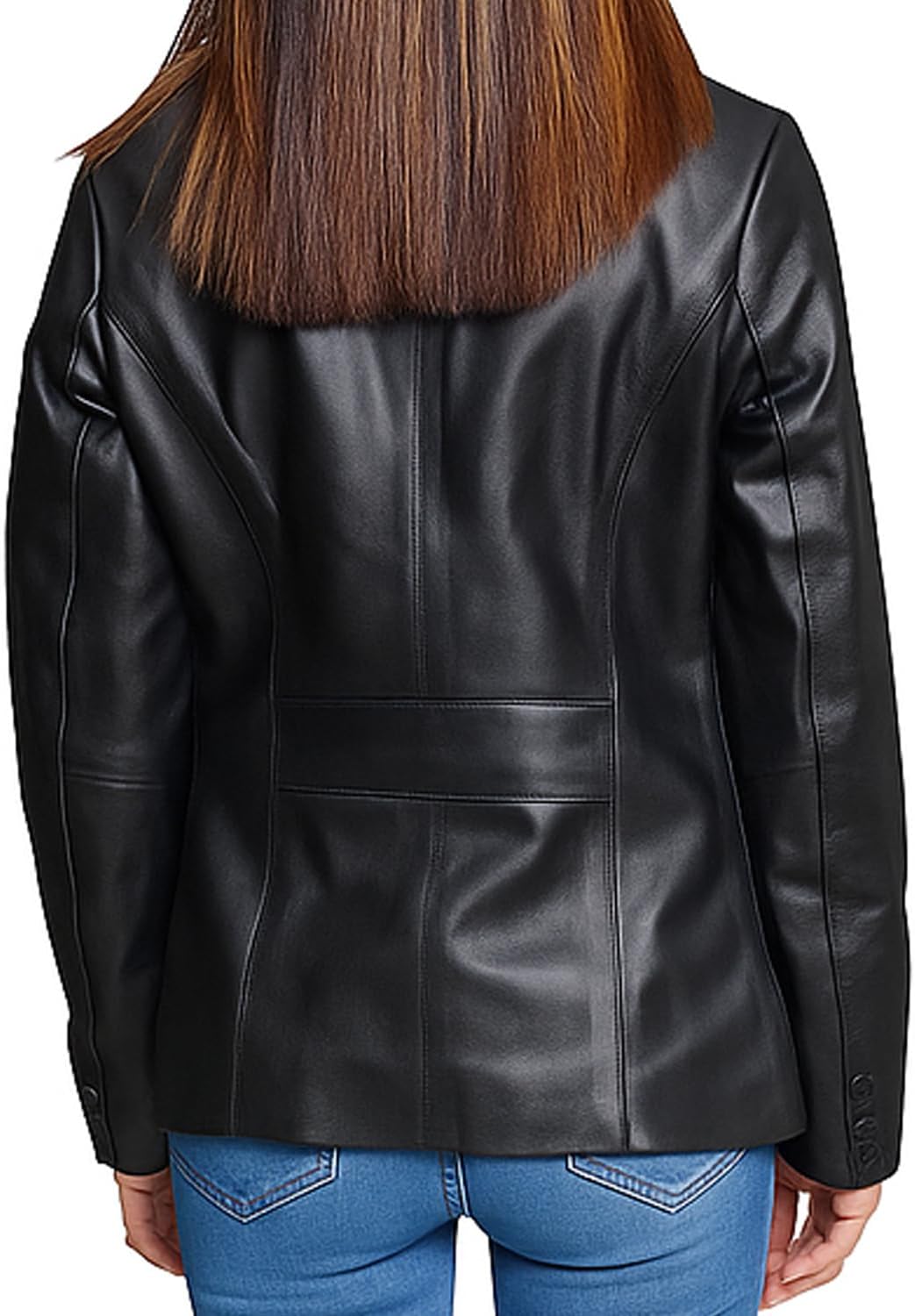 Lambskin Leather Blazer Women – Premium Women Leather Jacket with Notched Lapel, Long Sleeves, Flap Pockets - Image 2